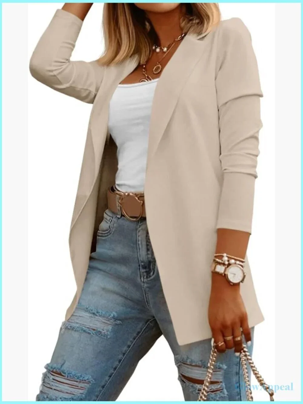 Long Sleeve Knit Blazer Open Front Stretchy Work Office Casual